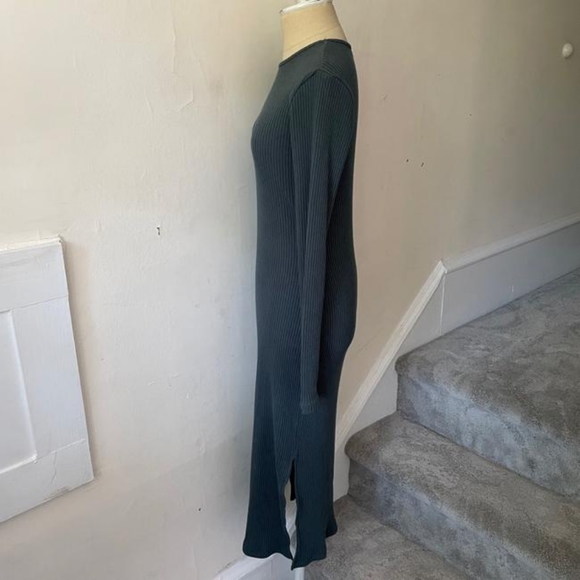 Billie the Label Hunter Greening Sleeve Side Slit Wilma Rib Knit Midi Dress EUC - Picture 2 of 5